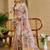 Grey shimmer printed zari saree with unstitched blouse piece.