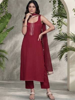 Women Ethnic Motifs Regular Thread Work Silk Crepe Kurta with Trousers & With Dupatta 3