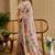 Grey shimmer printed zari saree with unstitched blouse piece.