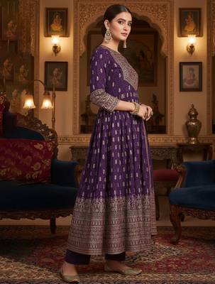 Women Ethnic Motifs Printed Panelled Kurta with Churidar & With Dupatta 4