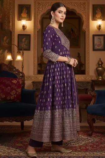 Women Ethnic Motifs Printed Panelled Kurta with Churidar & With Dupatta