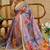 Lavender shimmer printed zari saree with unstitched blouse piece.