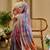Lavender shimmer printed zari saree with unstitched blouse piece.