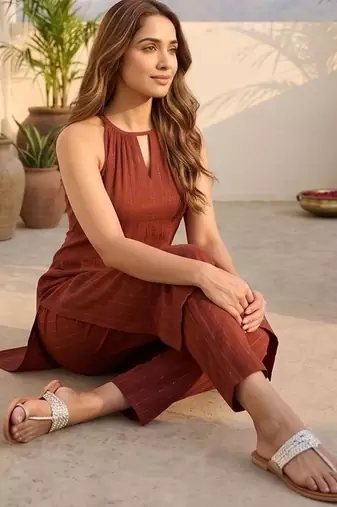 Regular Silk Crepe Kurta with Trousers