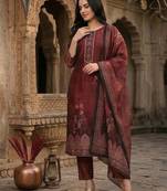 Women Woven Design Regular Kurta with Trousers & With Dupatta
