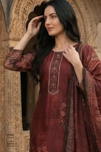 Women Woven Design Regular Kurta with Trousers & With Dupatta