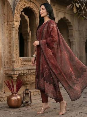 Women Woven Design Regular Kurta with Trousers & With Dupatta 3