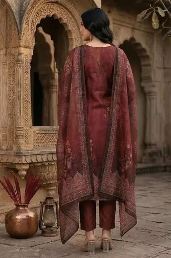 Women Woven Design Regular Kurta with Trousers & With Dupatta