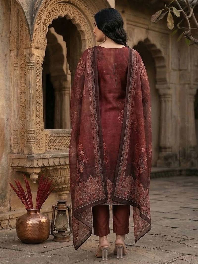 Women Woven Design Regular Kurta with Trousers & With Dupatta