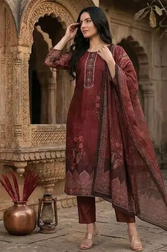Women Woven Design Regular Kurta with Trousers & With Dupatta