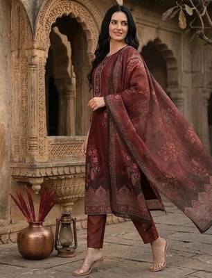 Women Woven Design Regular Kurta with Trousers & With Dupatta 7