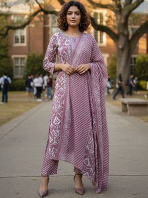 Women Floral Printed Regular  Cotton Kurta with Trousers & With Dupatta 2