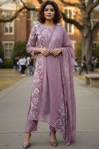 Women Floral Printed Regular  Cotton Kurta with Trousers & With Dupatta