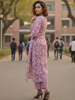 Women Floral Printed Regular  Cotton Kurta with Trousers & With Dupatta 4