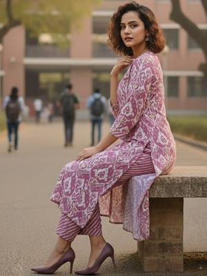 Women Floral Printed Regular  Cotton Kurta with Trousers & With Dupatta 5