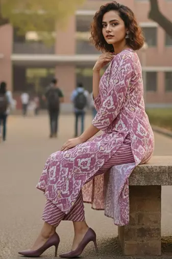 Women Floral Printed Regular  Cotton Kurta with Trousers & With Dupatta