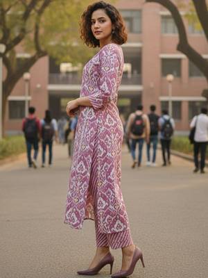 Women Floral Printed Regular  Cotton Kurta with Trousers & With Dupatta 6