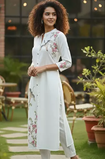 Women Floral Embroidered Regular Thread Work Kurta with Trousers