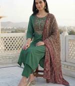 Women Ethnic Motifs Embroidered Regular Thread Work Kurta with Trousers & With Dupatta