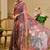 Wine shimmer printed zari saree with unstitched blouse piece.
