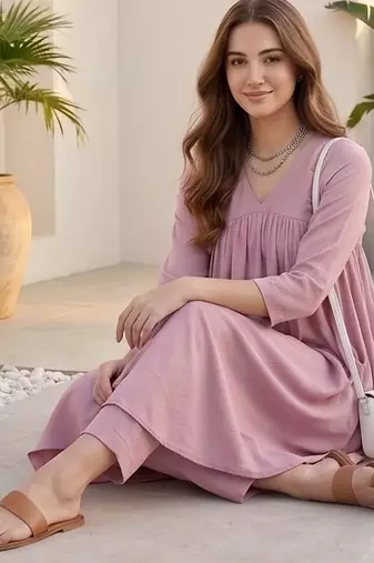 Women Regular Silk Crepe Kurta with Trousers