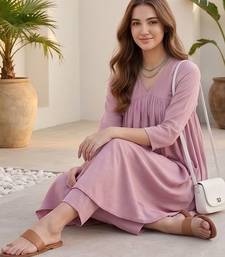 Women Regular Silk Crepe Kurta with Trousers