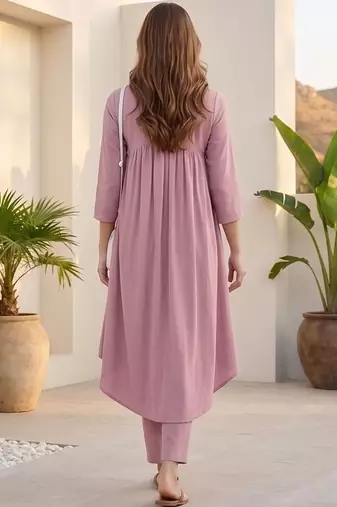 Women Regular Silk Crepe Kurta with Trousers