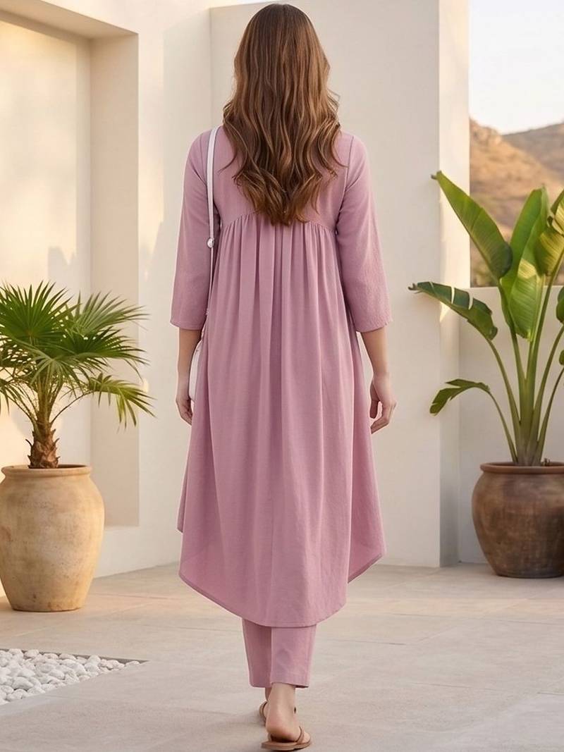Women Regular Silk Crepe Kurta with Trousers