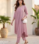 Women Regular Silk Crepe Kurta with Trousers