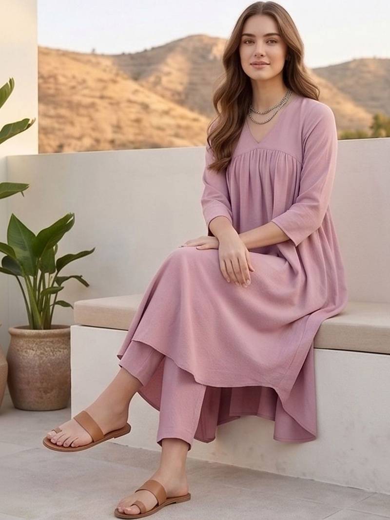 Women Regular Silk Crepe Kurta with Trousers