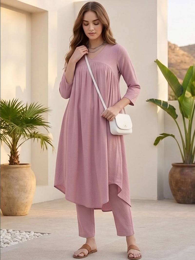 Women Regular Silk Crepe Kurta with Trousers