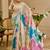 Beige shimmer printed zari saree with unstitched blouse piece.