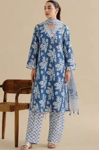 Women Floral Printed Regular Pure Cotton Kurta with Trousers & With Dupatta