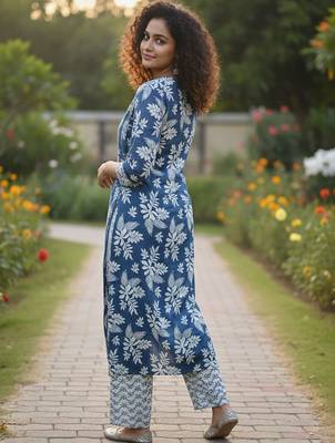 Women Floral Printed Regular  Cotton Kurta with Trousers & With Dupatta 2