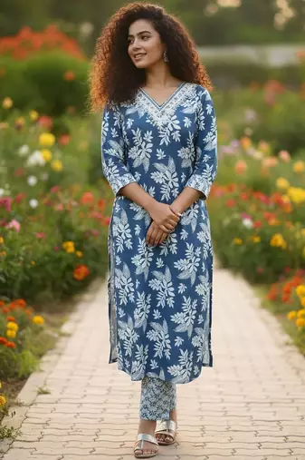 Women Floral Printed Regular Pure Cotton Kurta with Trousers & With Dupatta
