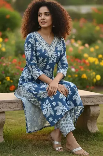 Women Floral Printed Regular Pure Cotton Kurta with Trousers & With Dupatta