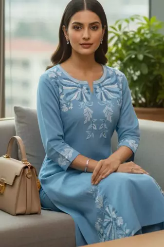 Women Ethnic Motifs Embroidered Regular Thread Work Kurta with Trousers