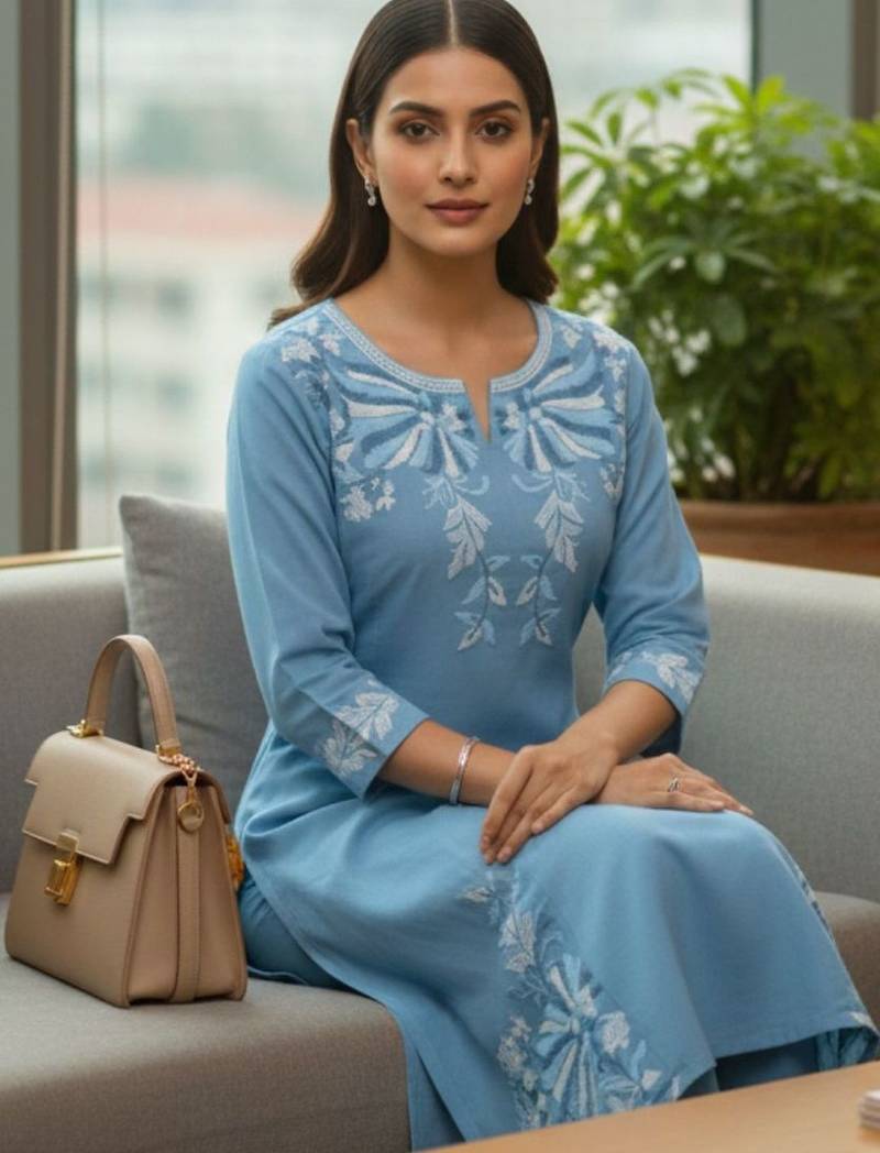 Women Ethnic Motifs Embroidered Regular Thread Work Kurta with Trousers