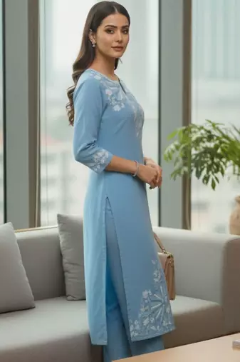 Women Ethnic Motifs Embroidered Regular Thread Work Kurta with Trousers