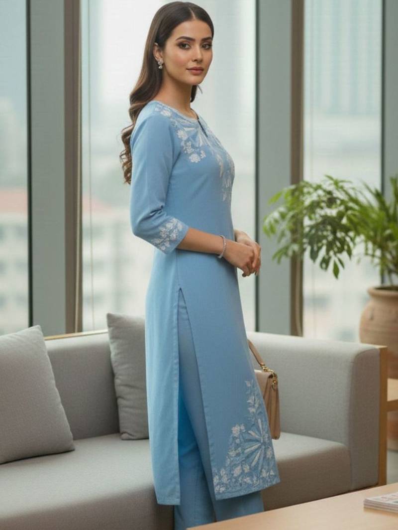 Women Ethnic Motifs Embroidered Regular Thread Work Kurta with Trousers