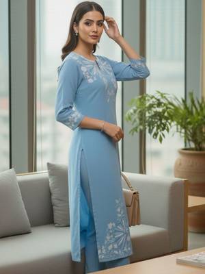 Women Ethnic Motifs Embroidered Regular Thread Work Kurta with Trousers 5