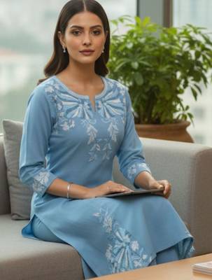 Women Ethnic Motifs Embroidered Regular Thread Work Kurta with Trousers 7