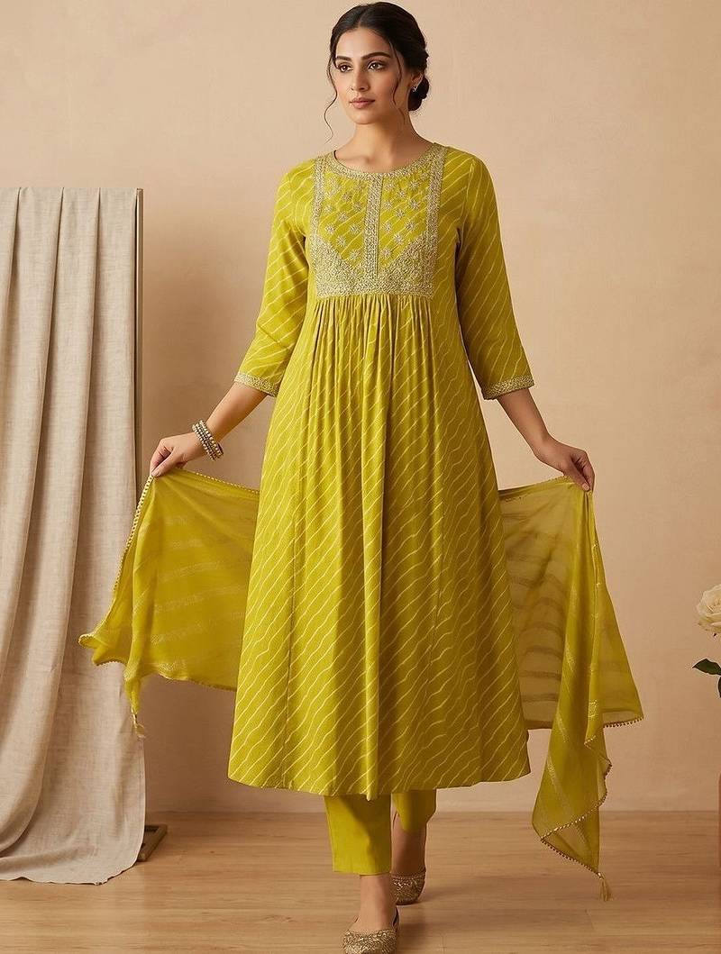 Women Printed Regular Thread Work Kurta with Trousers & With Dupatta