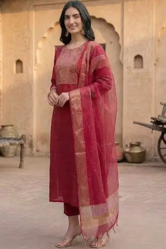 Women Regular Patchwork Kurta with Trousers