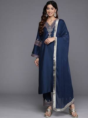 Women Ethnic Motifs Embroidered Regular Kurta with Trousers & With Dupatta 1