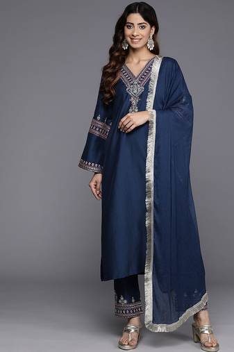 Women Ethnic Motifs Embroidered Regular Kurta with Trousers & With Dupatta