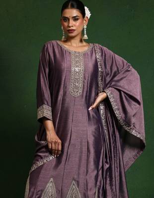 Ethnic Motifs Embroidered Round Neck A-Line Kurta With Trousers And Dupatta 2