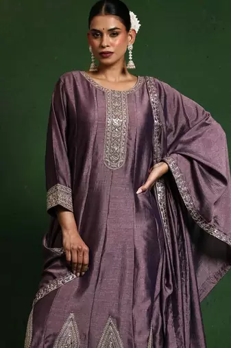 Ethnic Motifs Embroidered Round Neck A-Line Kurta With Trousers And Dupatta