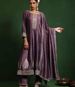 Ethnic Motifs Embroidered Round Neck A-Line Kurta With Trousers And Dupatta