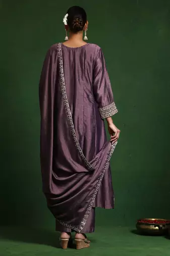 Ethnic Motifs Embroidered Round Neck A-Line Kurta With Trousers And Dupatta